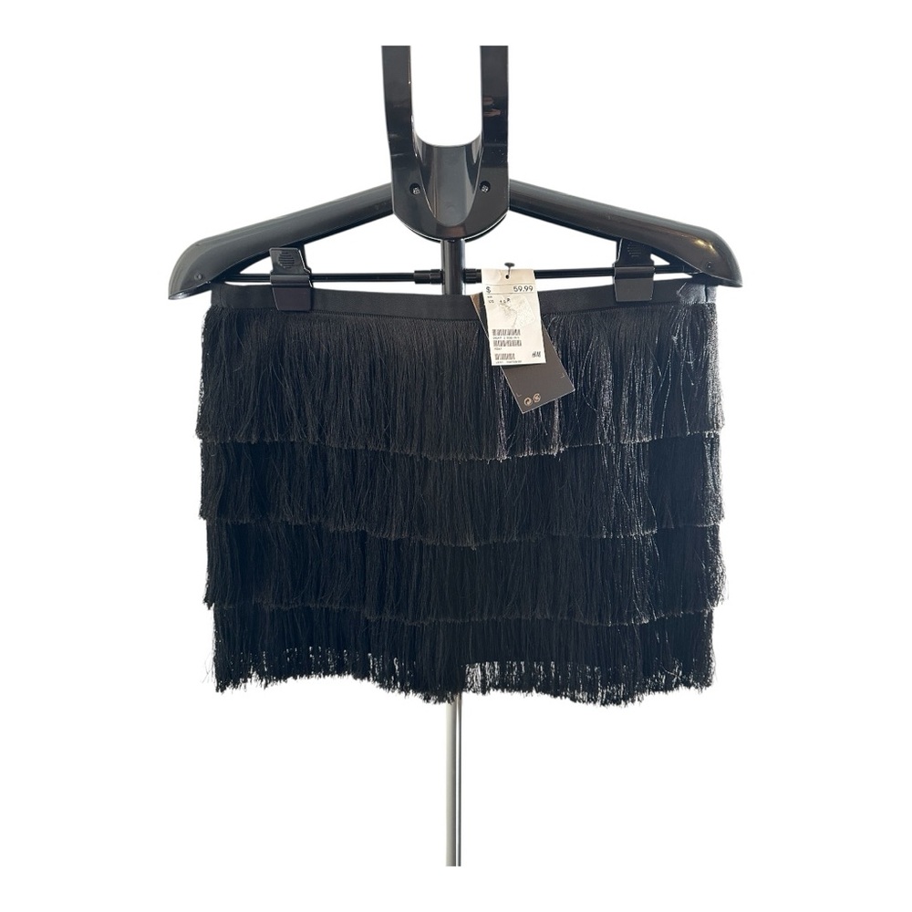 H&M Black Layered Fringe Mini Skirt